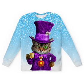 full_print_kids_sweatshirt с принтом Чеширский котик в Ульяновске,  |  | Тематика изображения на принте: 