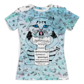 full_print_woman_tee с принтом Меланхолик. Психология. в Ульяновске, Футболка с нанесением полноцветного изображения по всей поверхности может быть выполнена в двух вариантах - ХЛОПОК и СИНТЕТИКА. | Хлопок - ткань из 100% хлопка высшего качества пенье.  <br>Синтетика - ткань с высоким содержанием синтетического волокна (до 80%).  Материал хорошо тянется, имеет приятную на ощупь фактуру | 