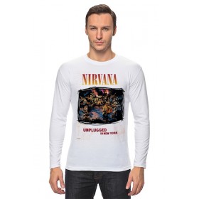 Мужской лонгслив с принтом Nirvana Unplagged album t-shirt в Ульяновске, Хлопок |  | 