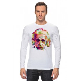 Мужской лонгслив с принтом Альберт Эйнштейн (Albert Einstein) в Ульяновске, Хлопок |  | 