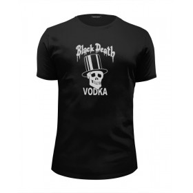 Мужская футболка Premium с принтом Black Death Vodka в Ульяновске, Белый, черный, серый меланж, голубой: 100% хлопок, плотность 160 гр. Остальные цвета: 92% хлопок, 8% лайкра, плотность 170-180гр. |  | 