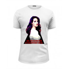 Мужская футболка Premium с принтом Lana Del Rey - Ultraviolence Era (Front Back) в Ульяновске, Белый, черный, серый меланж, голубой: 100% хлопок, плотность 160 гр. Остальные цвета: 92% хлопок, 8% лайкра, плотность 170-180гр. |  | 