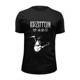 Мужская футболка Premium с принтом Led Zeppelin в Ульяновске, Белый, черный, серый меланж, голубой: 100% хлопок, плотность 160 гр. Остальные цвета: 92% хлопок, 8% лайкра, плотность 170-180гр. |  | 