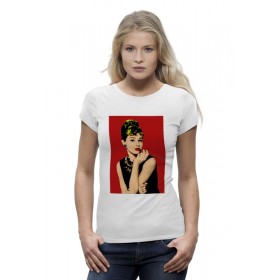 woman_tee с принтом Одри Хепбёрн (Audrey Hepburn) в Ульяновске,  |  | Тематика изображения на принте: 